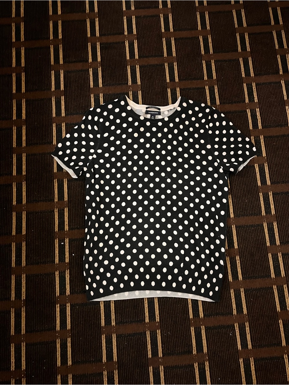 Women’s Lands End Navy Blue White Polkadot Blouse Top Nautical Boat Medium 807